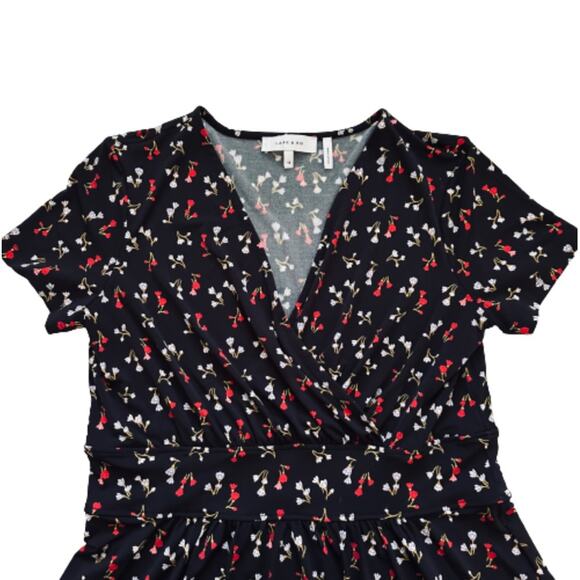 Lark & Ro Dress Black Red Floral V-Neck Short Sleeve Faux Wrap Dress Size 14 NEW - Picture 8 of 12